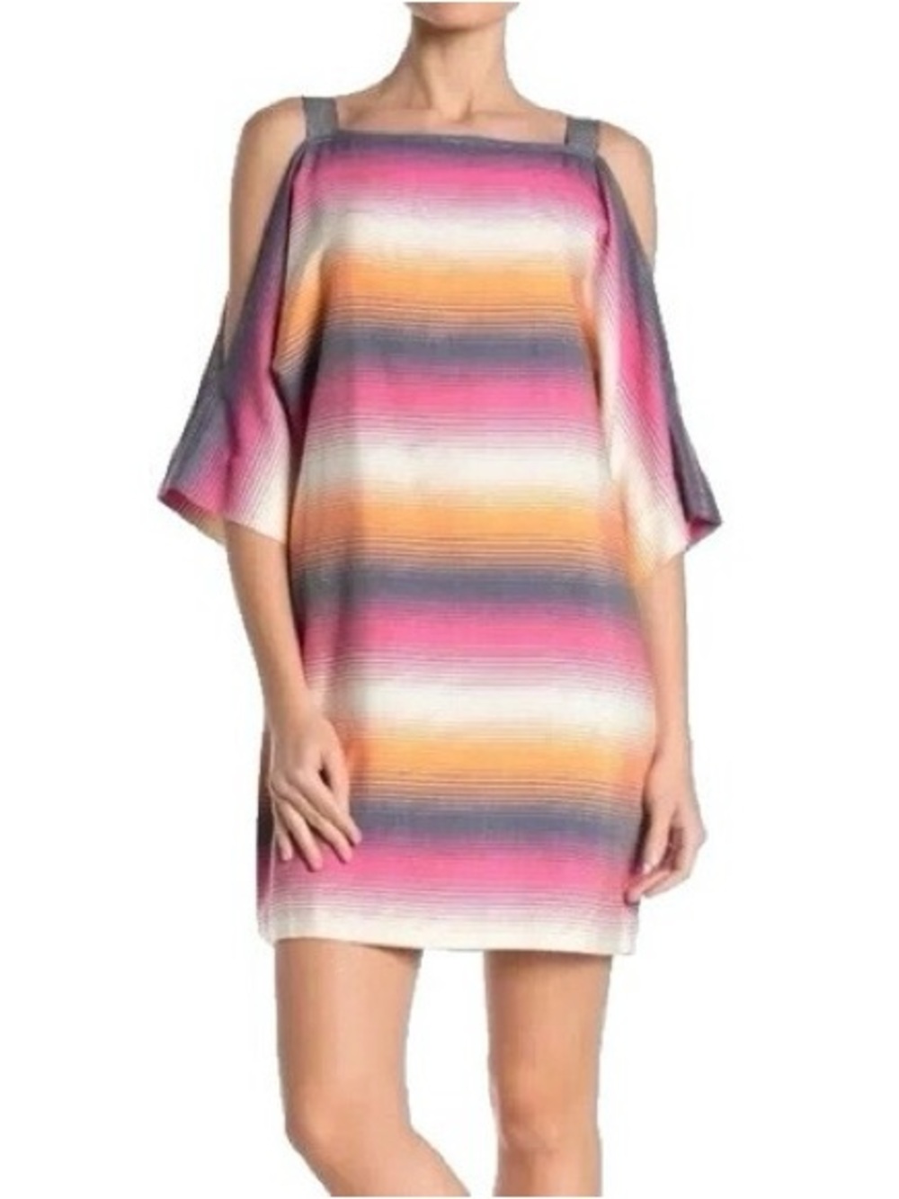 NWOT TRINA TURK Cotton Striped Off-Shoulder Dress Pink, Orange & Navy Small